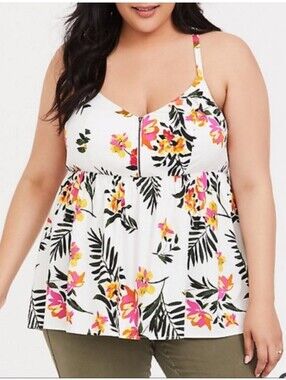 Torrid Floral Babydoll Cami Tank Top Adjustable Spaghetti Straps Size 2